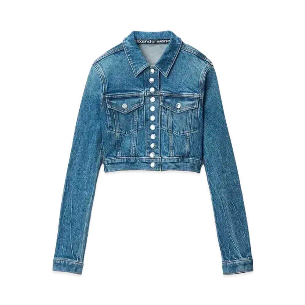Alexander Wang Comfort Stretch Denim Cropped Trucker Jacket "Deep Blue"