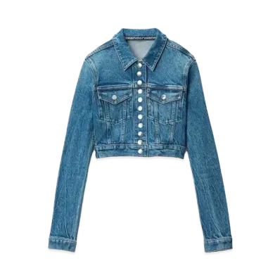 Alexander Wang Comfort Stretch Denim Cropped Trucker Jacket "Deep Blue"