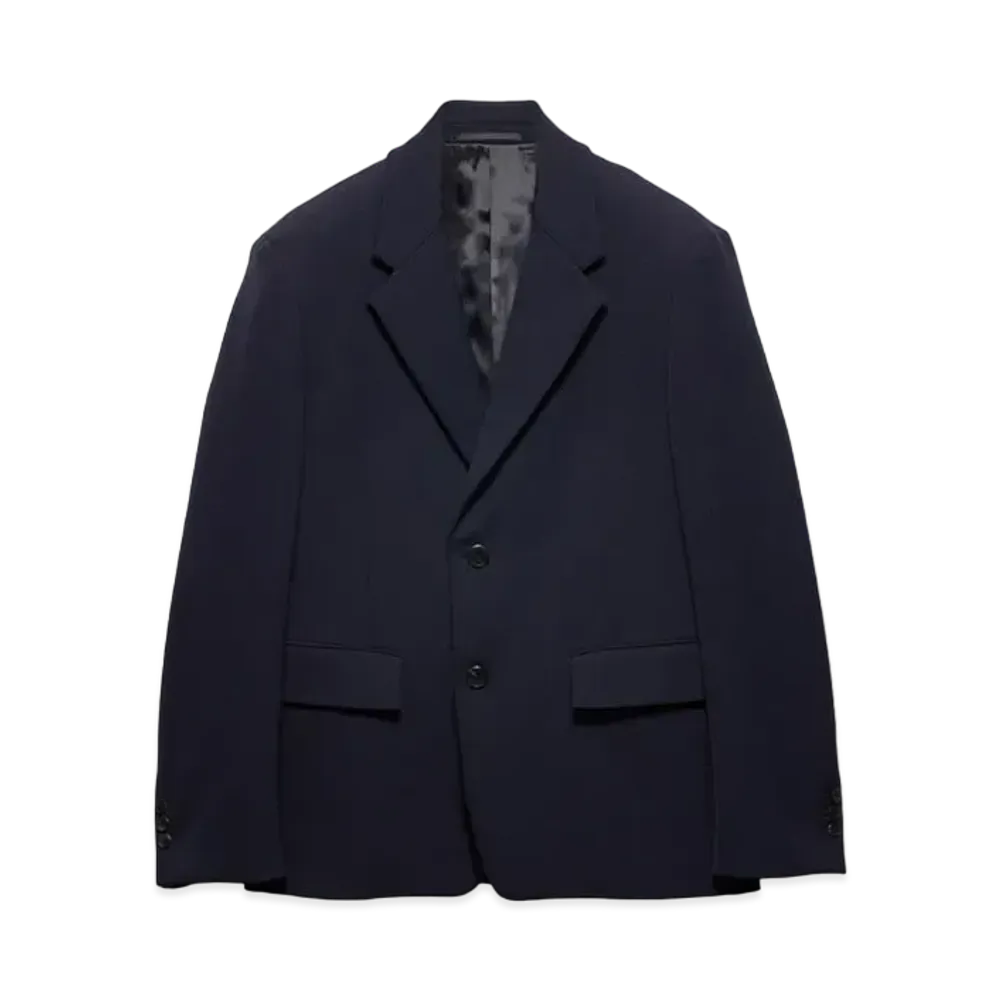 PRADA Men's Single-Breasted Technical Gabardine Jacket "Navy"