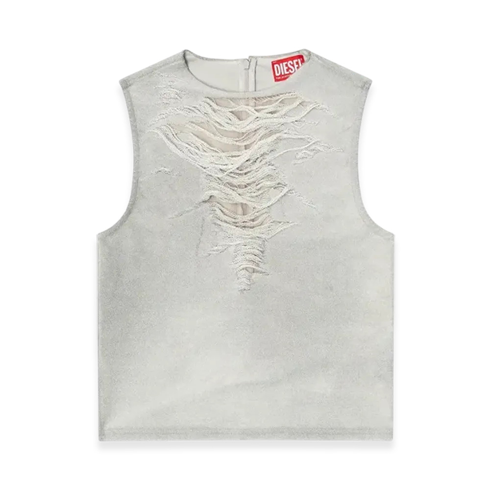 Diesel T-Yasmina Tank Top With Distressed Front "Light Gray"