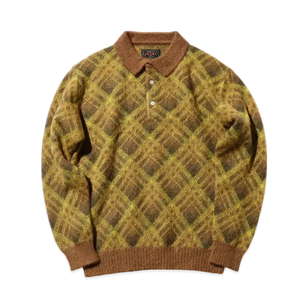 BEAMS Knit Polo Shaggy "Brown"