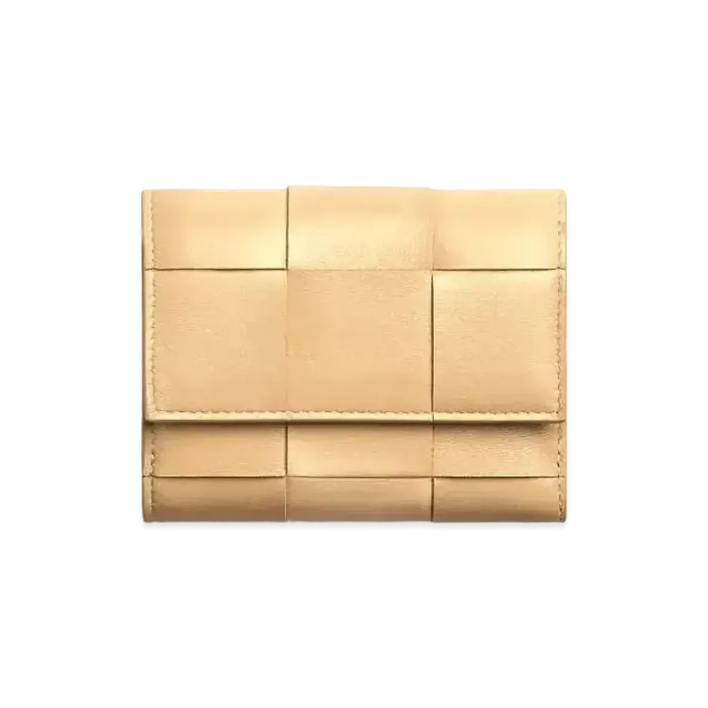Bottega Veneta Casette Maxi Intrecciato Lambskin Calfskin Zip Trifold Wallet "Porridge"