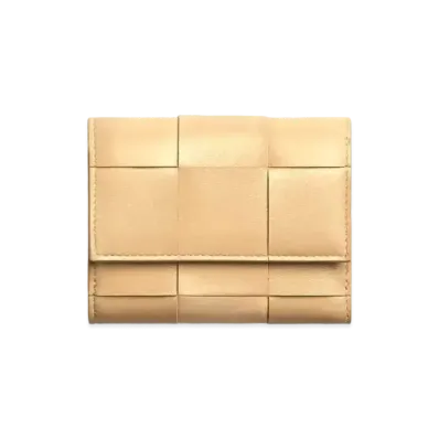 Bottega Veneta Casette Maxi Intrecciato Lambskin Calfskin Zip Trifold Wallet "Porridge"