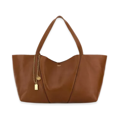 Chloe Women's Caramel Leather East-West Chloa Spin Shopping Bag "Brown"