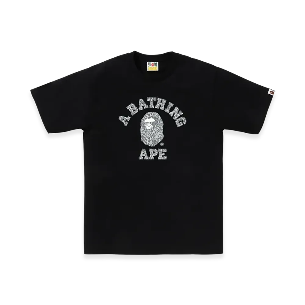 A BATHING APE Wild Leopard Pattern College Tee "Black Grey"