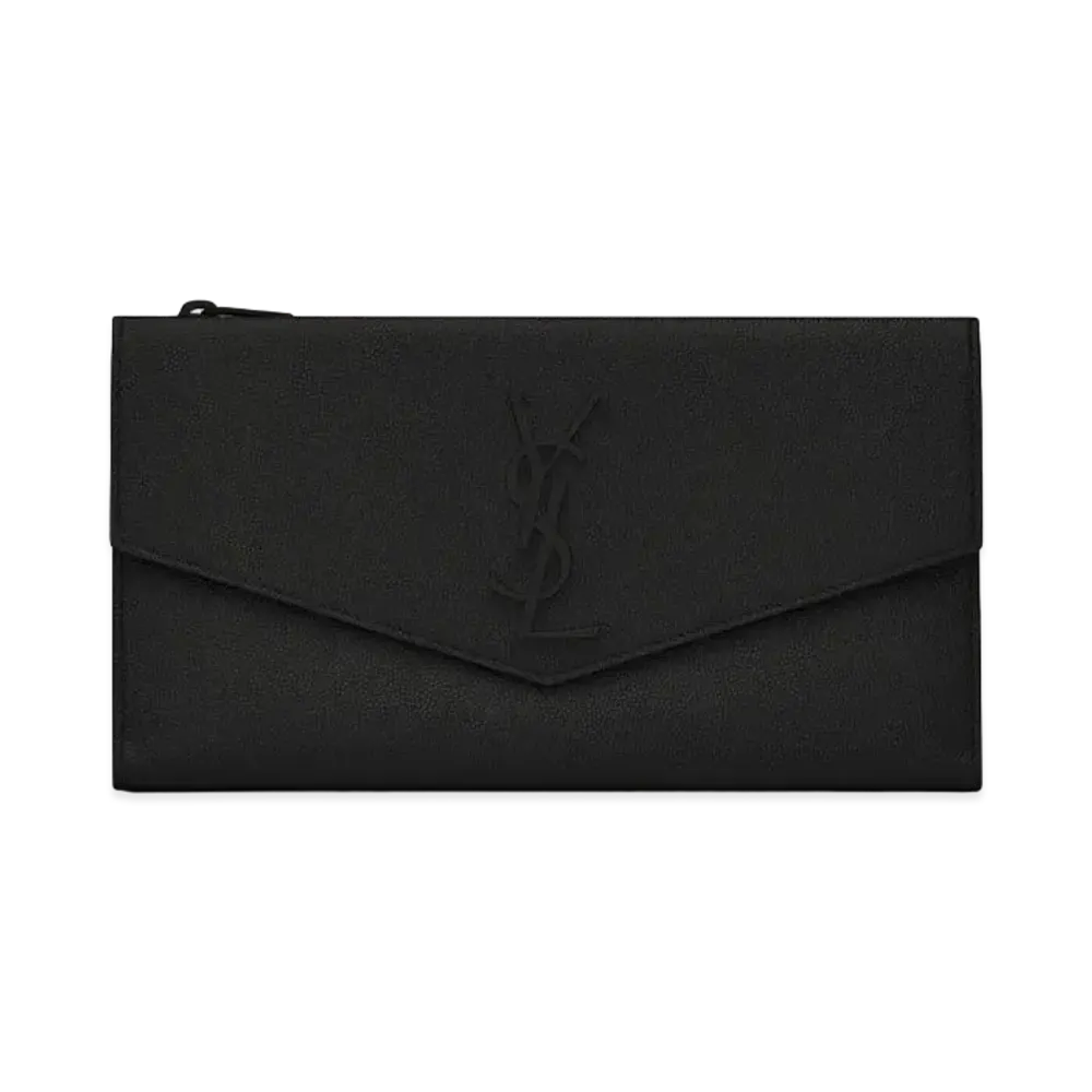 SAINT LAURENT Uptown Large Wallet In Grain De Poudre Embossed Leather "Black"