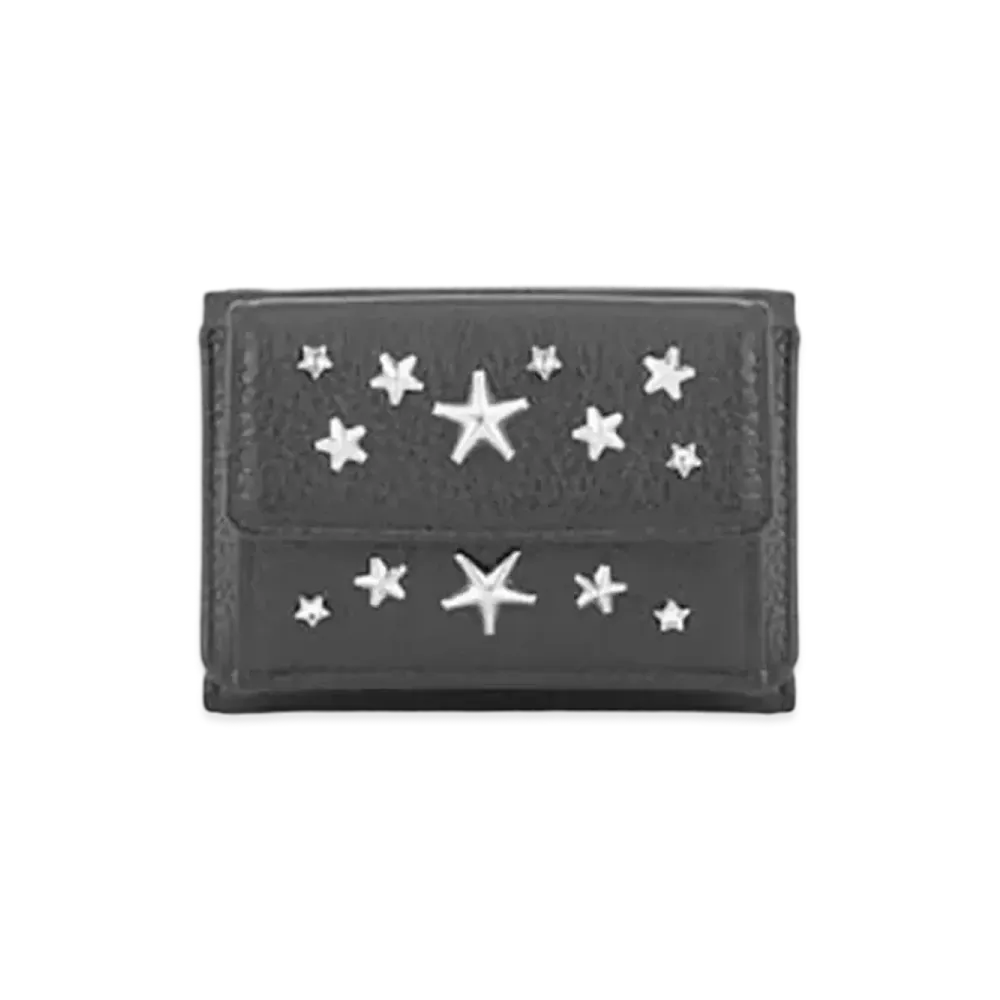 Jimmy Choo Nemo Deerskin Leather Small Wallet With Crystal Star Studs "Black"