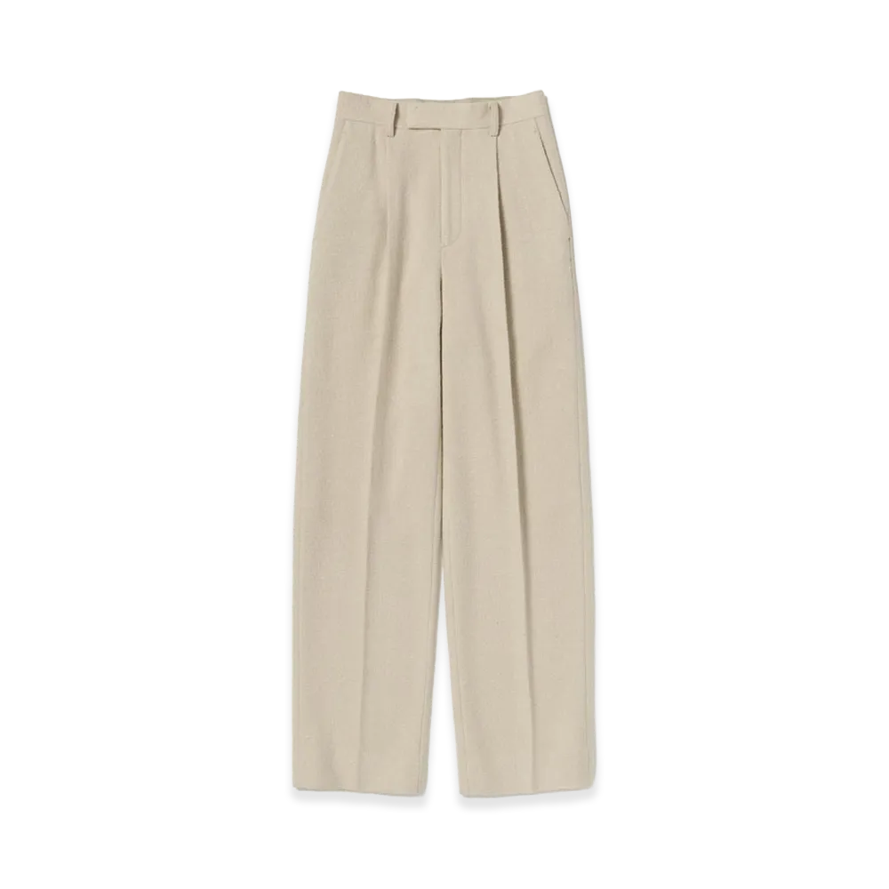 AURALEE Women's Homespun Tweed One-Tuck Slacks "Ivory Beige"