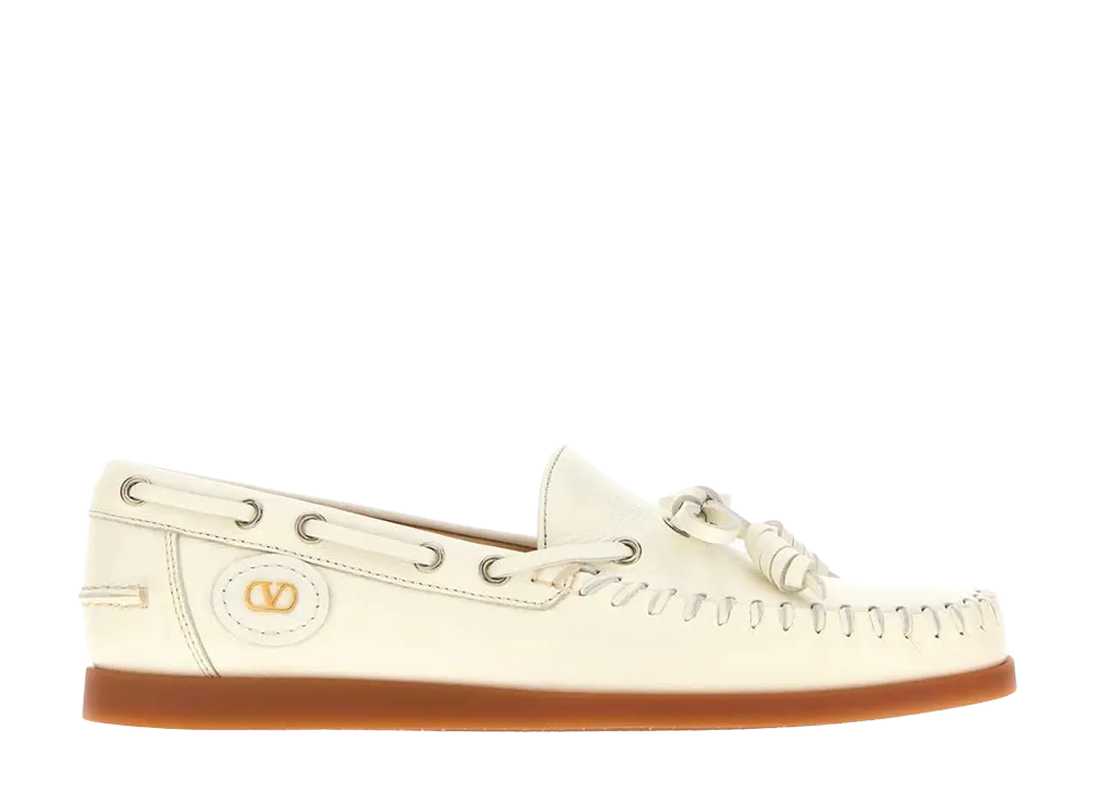 Valentino Garavani Women's Ivory Leather Vlogo Signature Loafers "White"