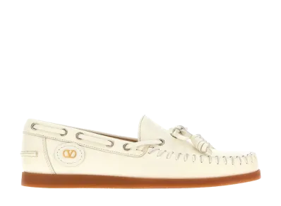 Valentino Garavani Women's Ivory Leather Vlogo Signature Loafers "White"