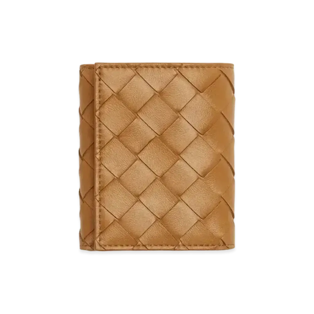 Bottega Veneta Intrecciato Lambskin Calfskin TriFold Mini Wallet "Caramel"