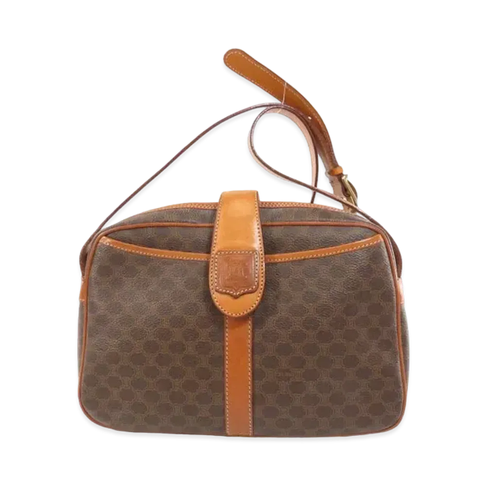 CELINE Macadam Pattern PVC Shoulder Bag "Brown"