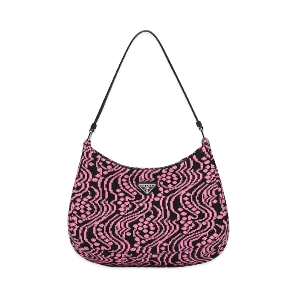 PRADA Cleo Jacquard Knit & Leather Bag "Black/Pink"