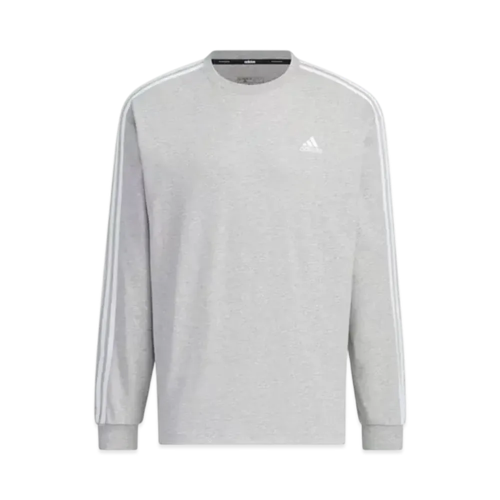 adidas Essentials Plus Loose Fit Three Stripes Long Sleeve T-Shirt "Medium Grey Heather"