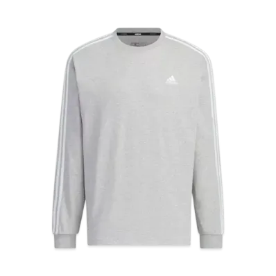 adidas Essentials Plus Loose Fit Three Stripes Long Sleeve T-Shirt "Medium Grey Heather"