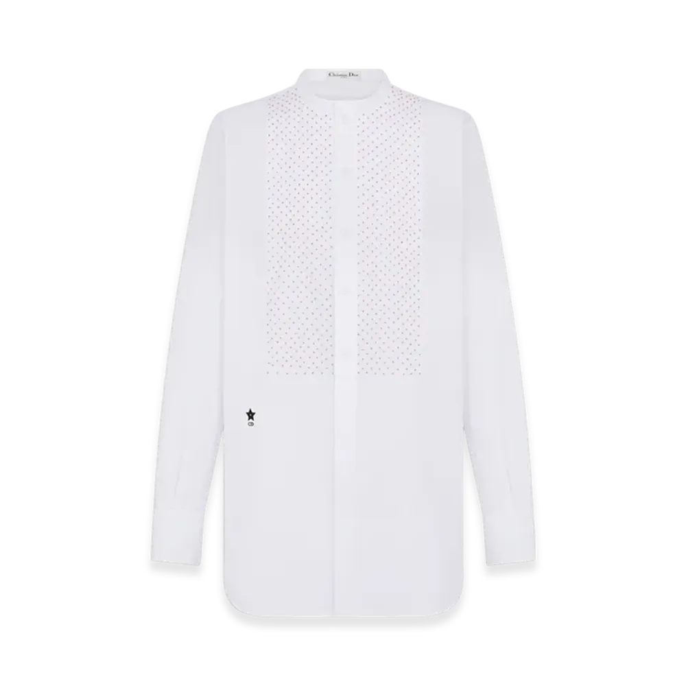 Dior Women's Cotton Poplin Embroidered with Beads Dioriviera Long Blouse "White"