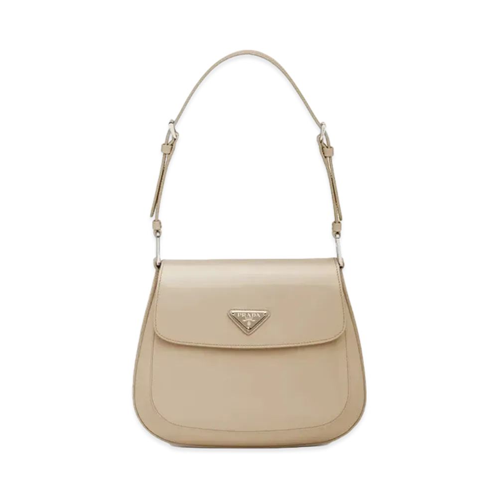 PRADA Cleo Brushed Leather Shoulder Bag Desert Beige