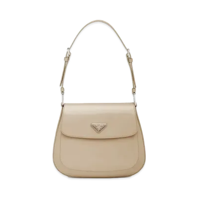 PRADA Cleo Brushed Leather Shoulder Bag Desert Beige