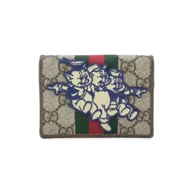 GUCCI Disney The Three Little Pigs GG Supreme Ophidia Card Case Wallet "Beige/Ebony"