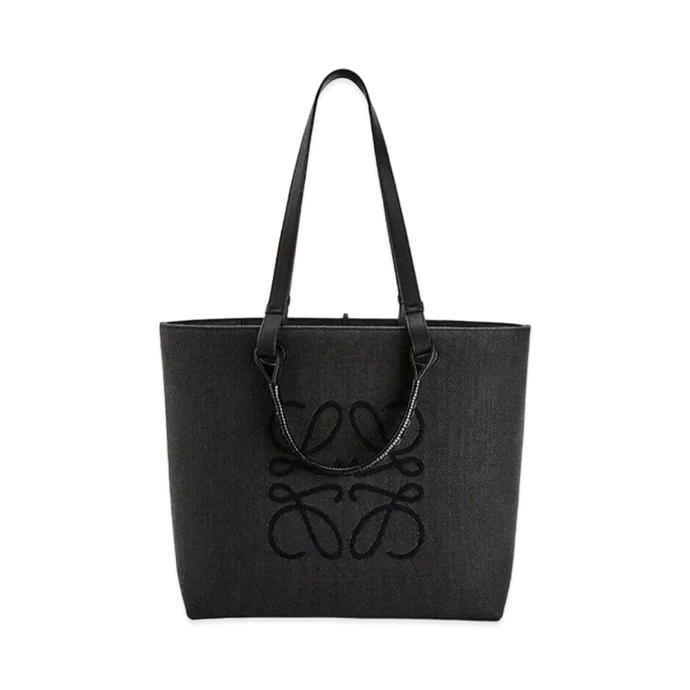 LOEWE Anagram Tote Bag In Jacquard And Calfskin "Anthracite / Black"