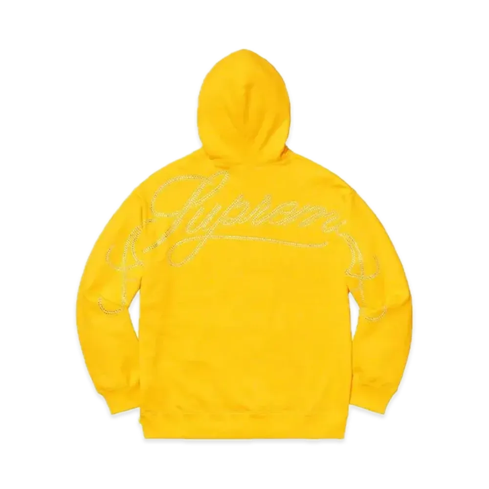 Supreme Rhinestone Script Hooded Sweatshirt "Yellow"