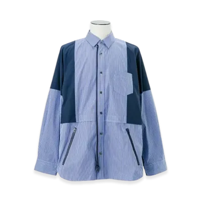 sacai Poplin x Taslan Nylon Shirt "Blue Stripe/Navy"