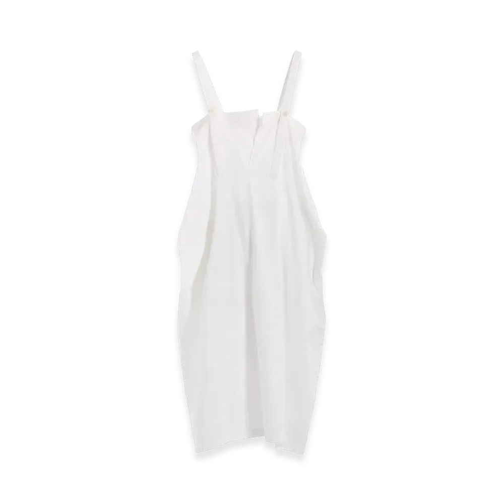 Y's Born Product Thin Cotton Twill Asymmeteric Shoulder Strap Dress "White"