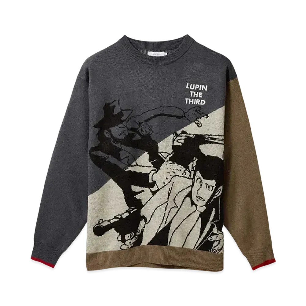 graniph x Lupin III Roses And Pistols Washable Jacquard Knit "Gray"