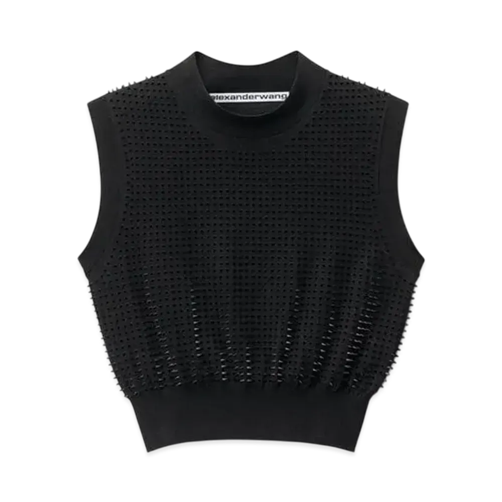 Alexander Wang Custom 3D Molded Spike Cropped Tank Top "Black"