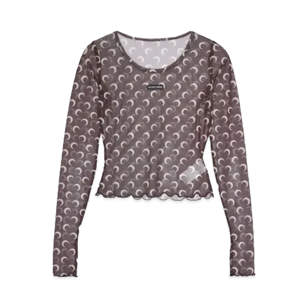 Marine serre MOON PRINTED MESH SECOND SKIN CROPPED TOP "BROWN"