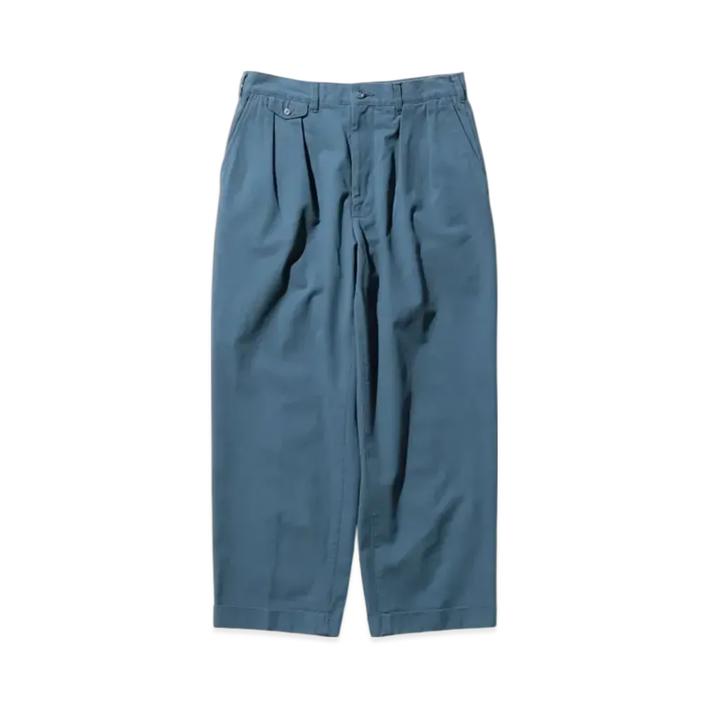 BEAMS 2 Pleats Trousers Twill Bio Washed "Sax"