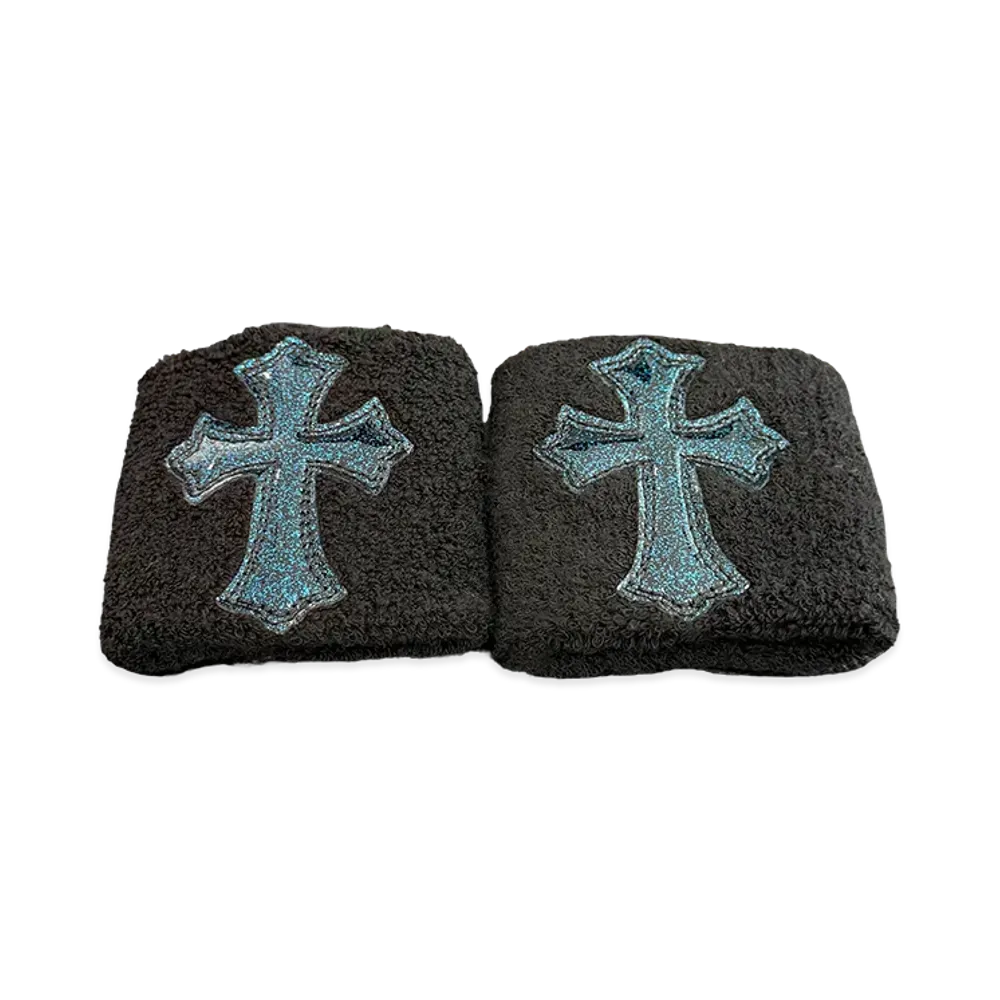 Chrome Hearts Galaxy Patent Leather Cross Patch Wrist Band "Black/Blue"