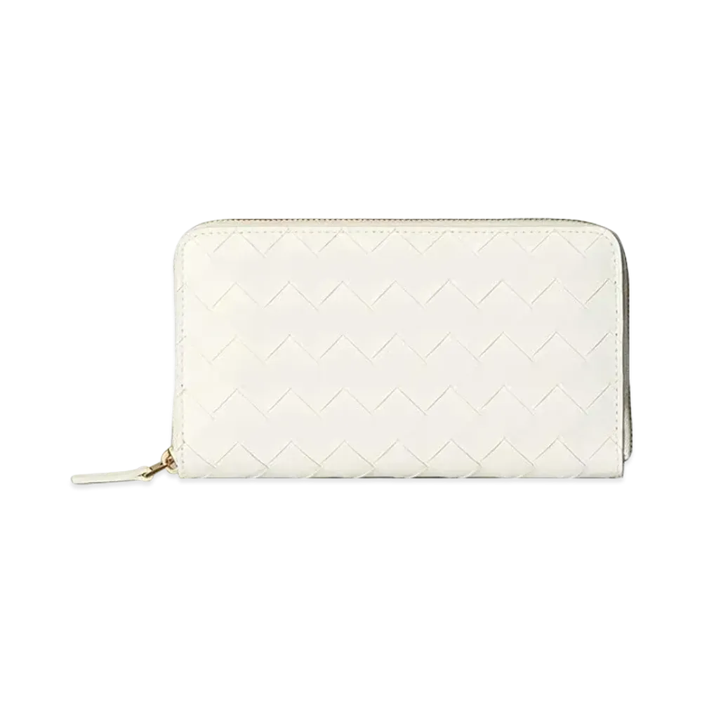 Bottega Veneta Intrecciato Calfskin Zip Around Wallet "White"