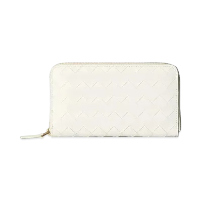 Bottega Veneta Intrecciato Calfskin Zip Around Wallet "White"