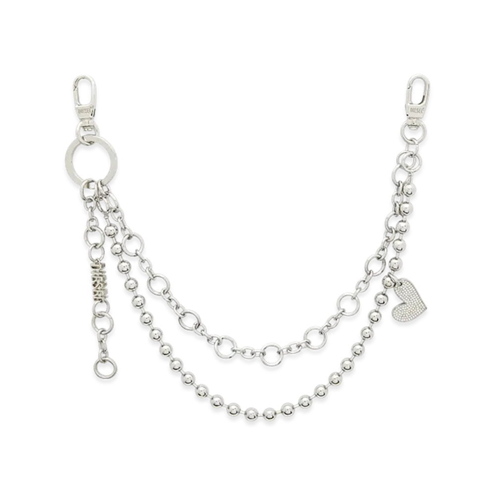 Diesel Chain-D M Layered charm with heart and Diesel Pendant "Silver"