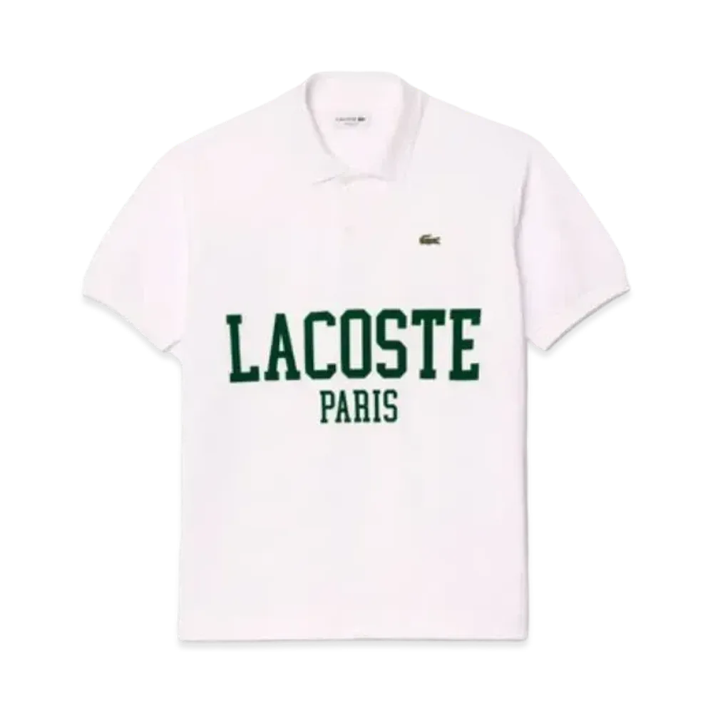 LACOSTE Oversize Name Print Polo Shirt "White"