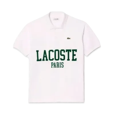 LACOSTE Oversize Name Print Polo Shirt "White"