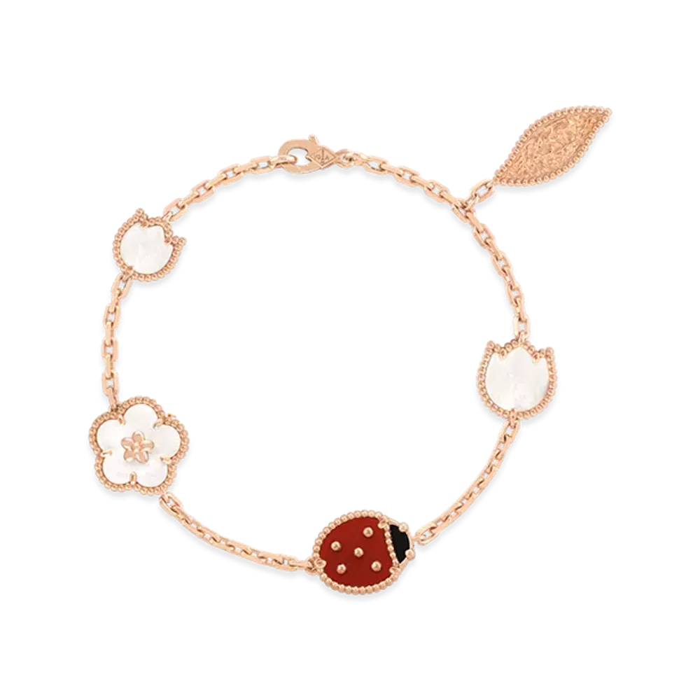 Van Cleef & Arpels Lucky Spring bracelet 5 motifs "18K Rose gold/Onyx/Carnelian/Mother-of-pearl"