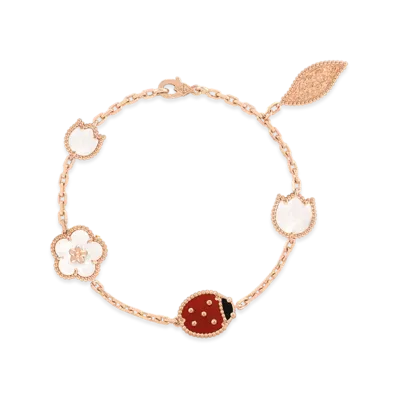 Van Cleef & Arpels Lucky Spring bracelet 5 motifs "18K Rose gold/Onyx/Carnelian/Mother-of-pearl"