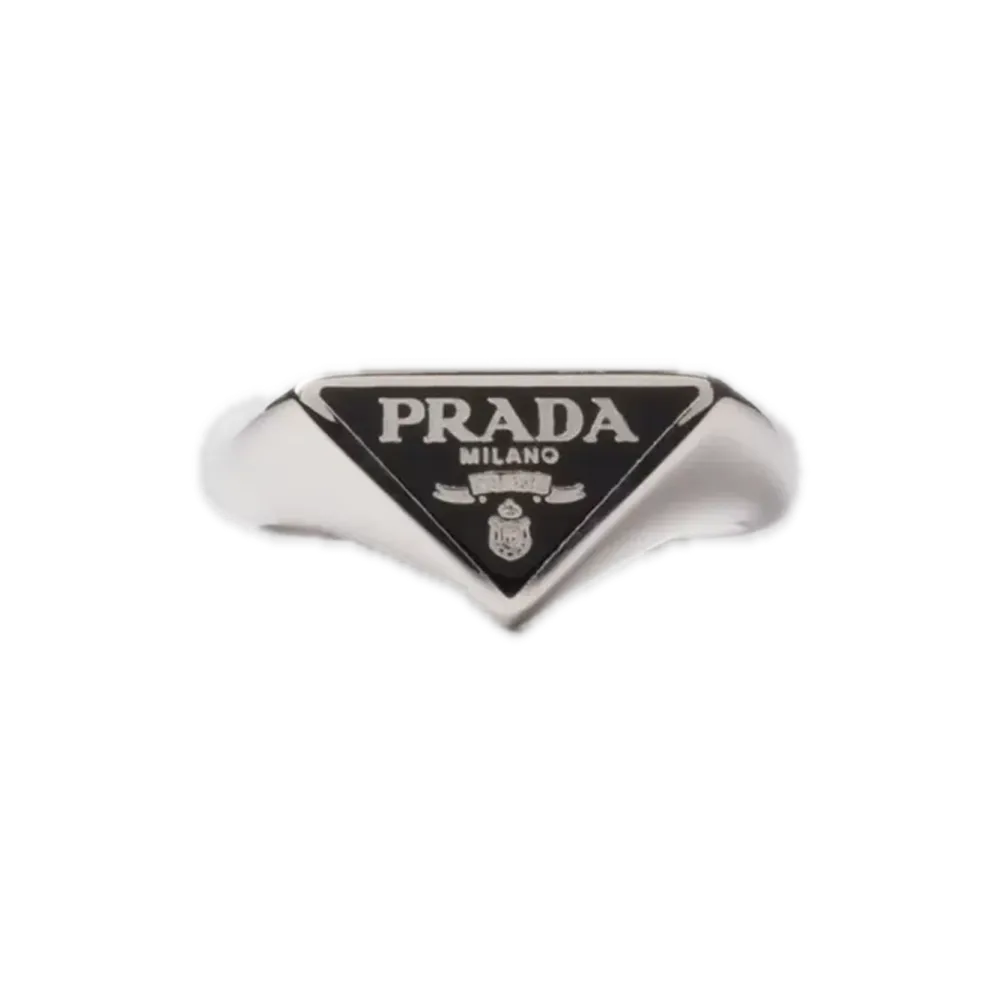 PRADA Enamel Silver Ring "Black"