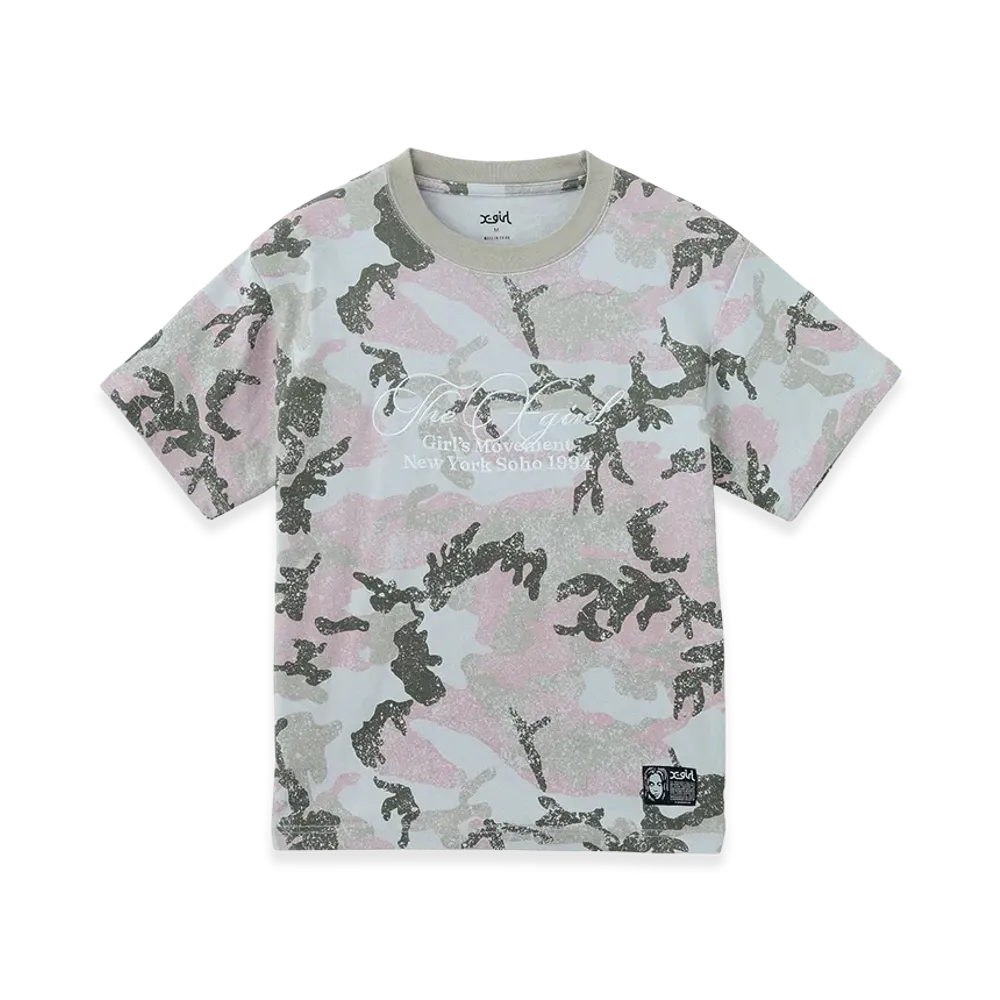 X-Girl Faded Cursive Script Logo Camo S/S Tee "Pink"