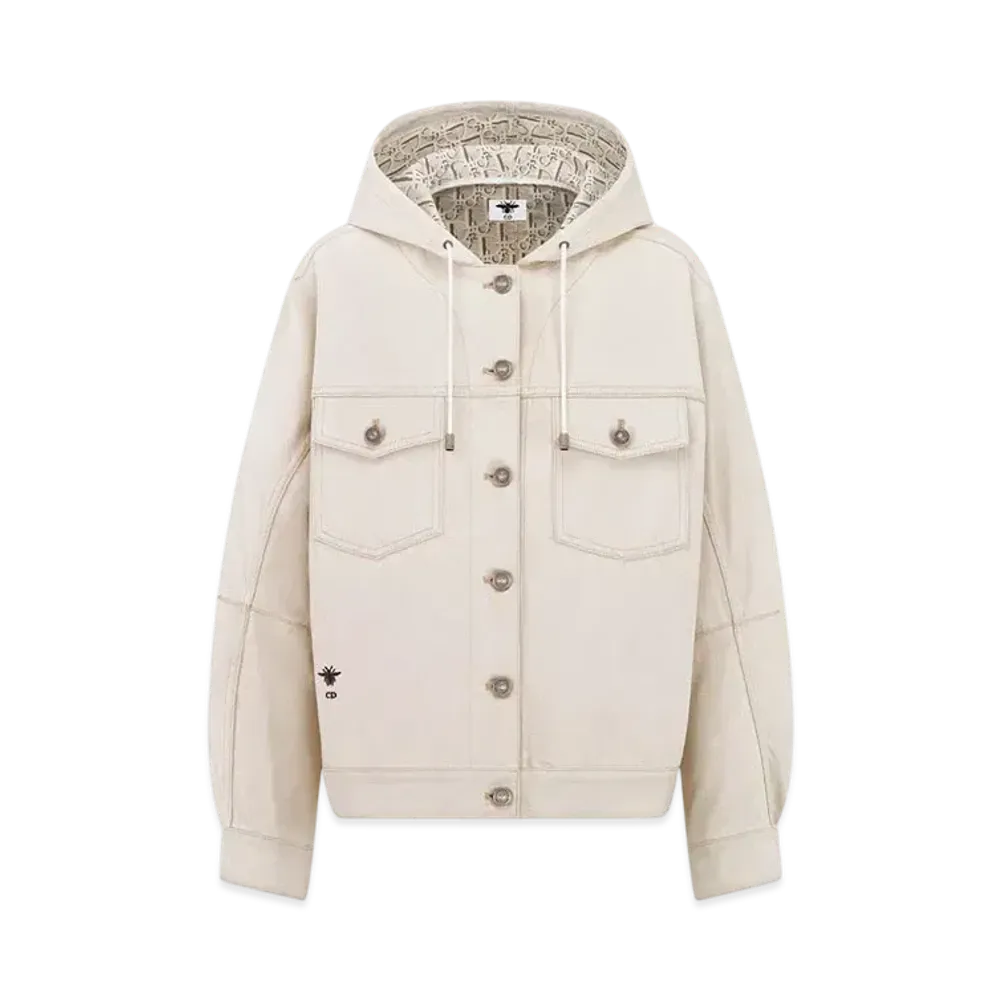 Dior Women's Oversized Hooded Jacket Cotton Denim with Dior Women's Oblique Interior "Ecru White"