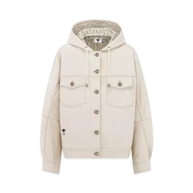 Dior Women's Oversized Hooded Jacket Cotton Denim with Dior Women's Oblique Interior "Ecru White"