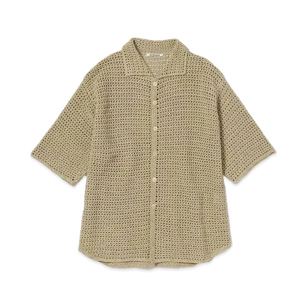 AURALEE Hand Crochet Knit Half Sleeved Shirt "Khaki Beige"
