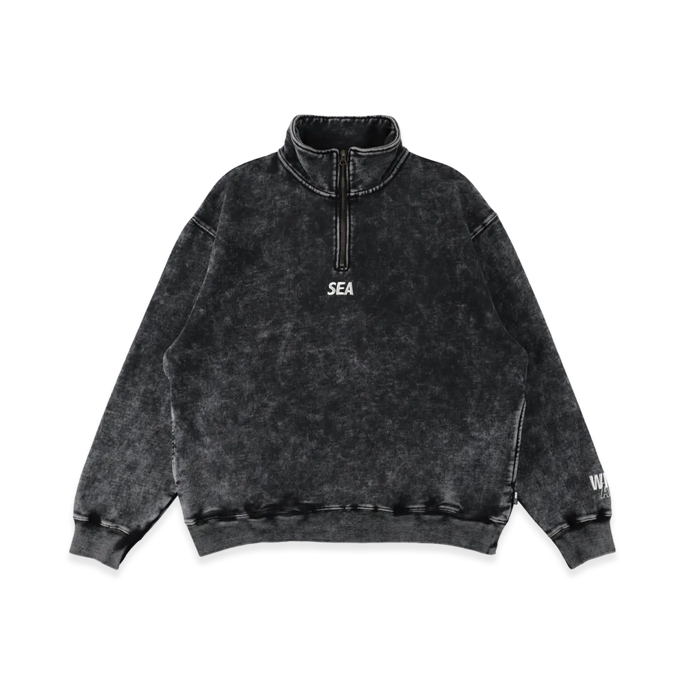 WIND AND SEA Aged Essential Half Zip Sweatshirts "Black"