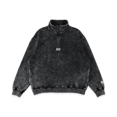 WIND AND SEA Aged Essential Half Zip Sweatshirts "Black"