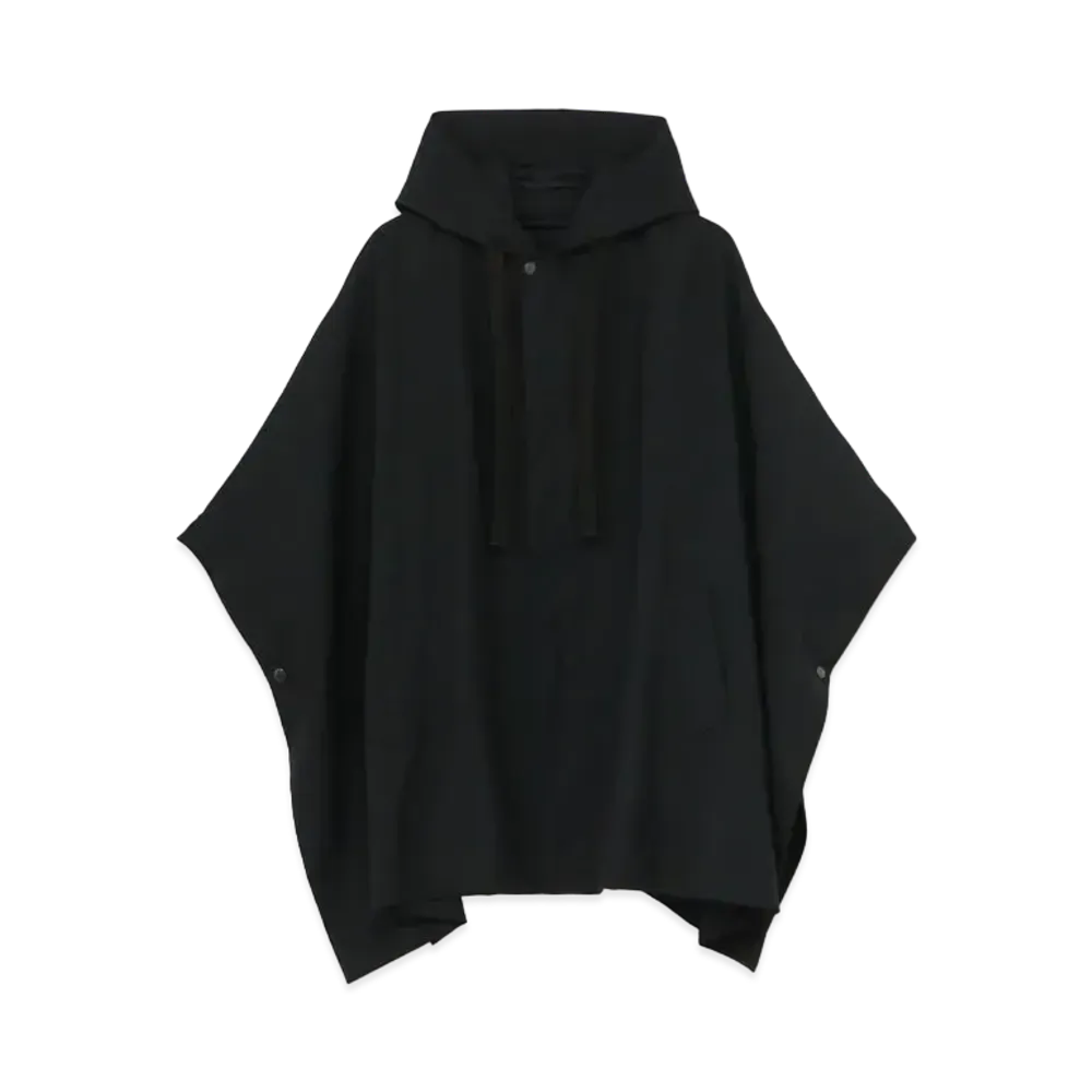 Yohji Yamamoto Y's TRIPLE TWIST WOOL TROPICAL HOODED PONCHO "Black"
