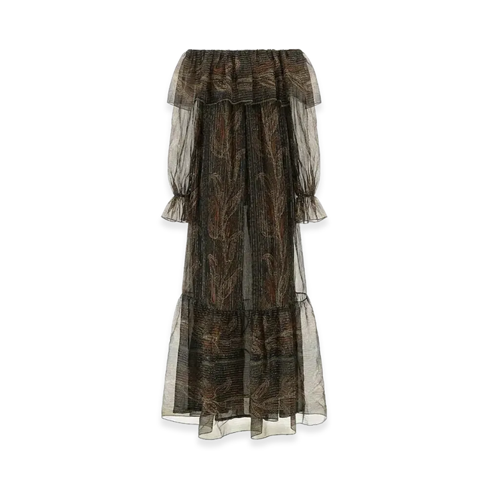 Saint Laurent Women's Silk Lurex Creponne Dress "Printed"