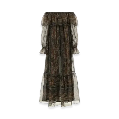 Saint Laurent Women's Silk Lurex Creponne Dress "Printed"