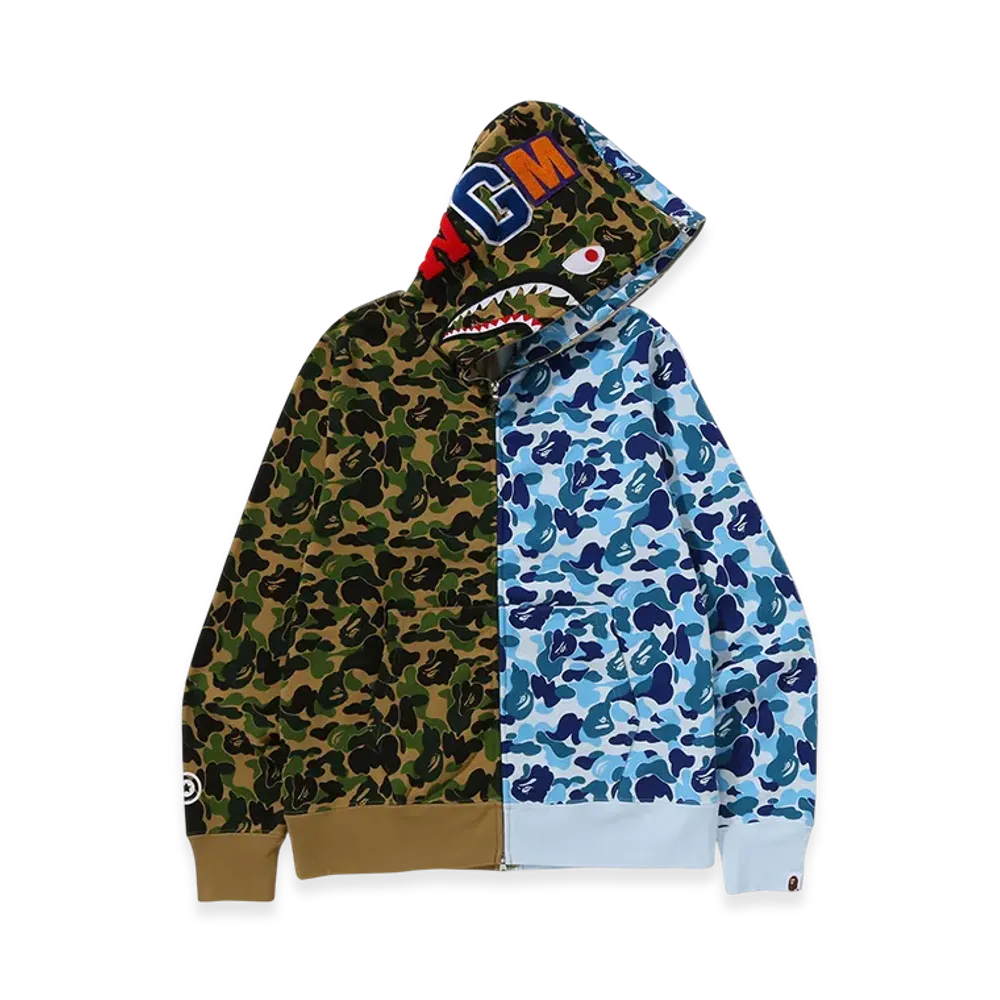 A BATHING APE Abc Camo Separate Shark Full Zip Hoodie "Green/Blue"
